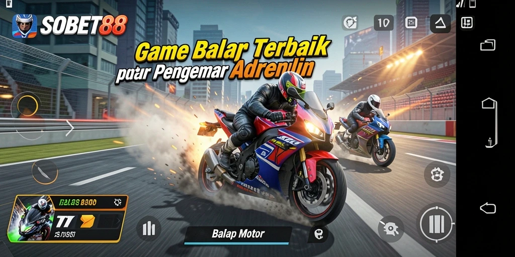 Tampilan antarmuka <strong>SOBET88</strong> yang dinamis dan penuh warna untuk balapan motor.